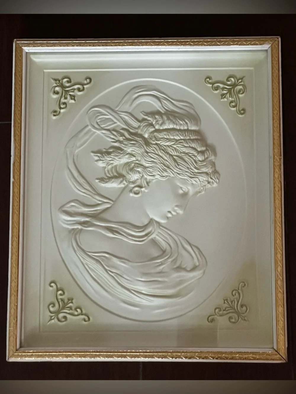 1960s TURNER CO. “East Wind” Three-set Cream Cameo Wall Plaques  Large 20 x 17”